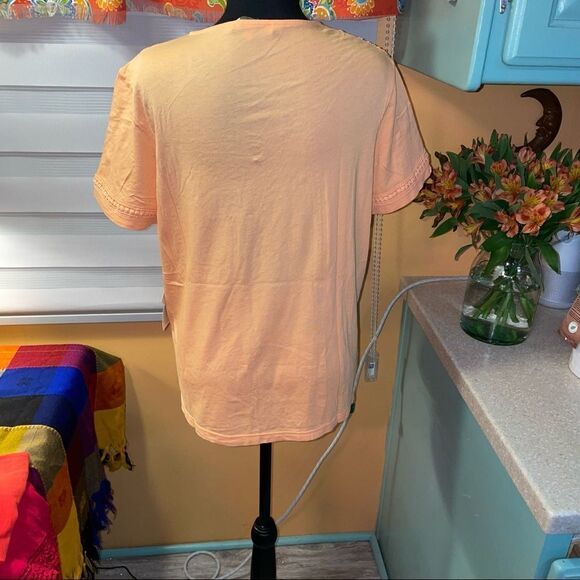 🆕 margaritaville boho peach knit crocheted cotton blend front tie top size Med - Picture 7 of 7